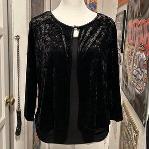 Vintage Black Velvet Velour Cardigan - Size: Large - Gothic, Whimsygoth, Casual